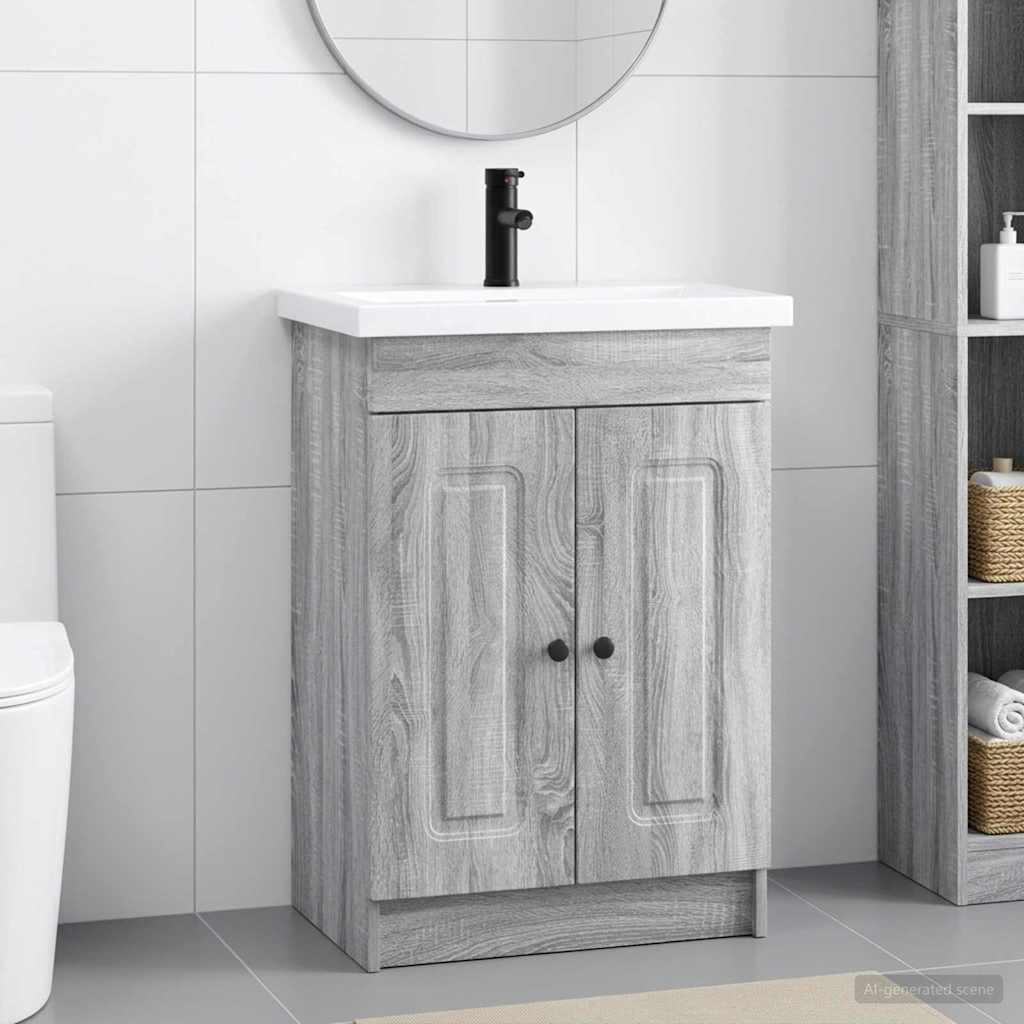 Set di mobili per il bagno Sonoma grigio 56 x 37,5 x 81 cm | homemem39