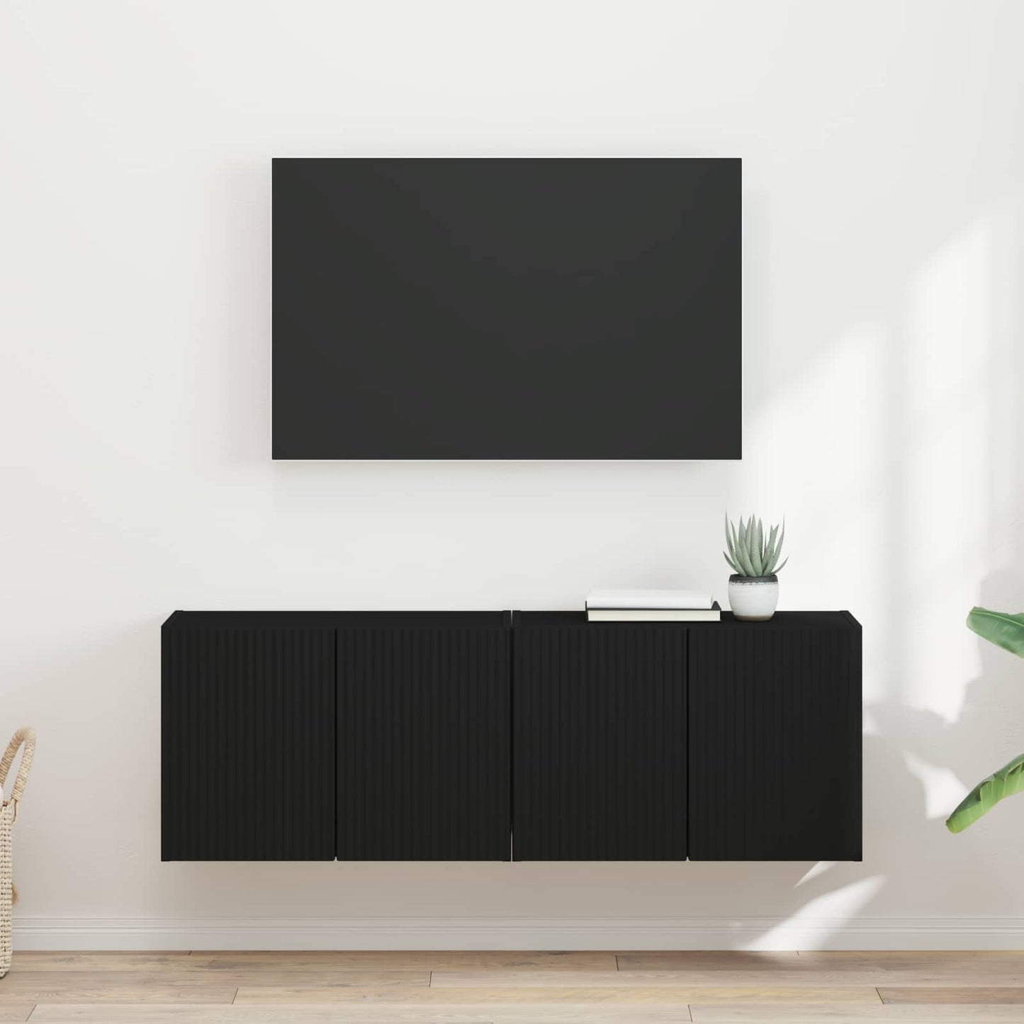 Mobile TV da parete 2 pz Nero Legno ingegnerizzato