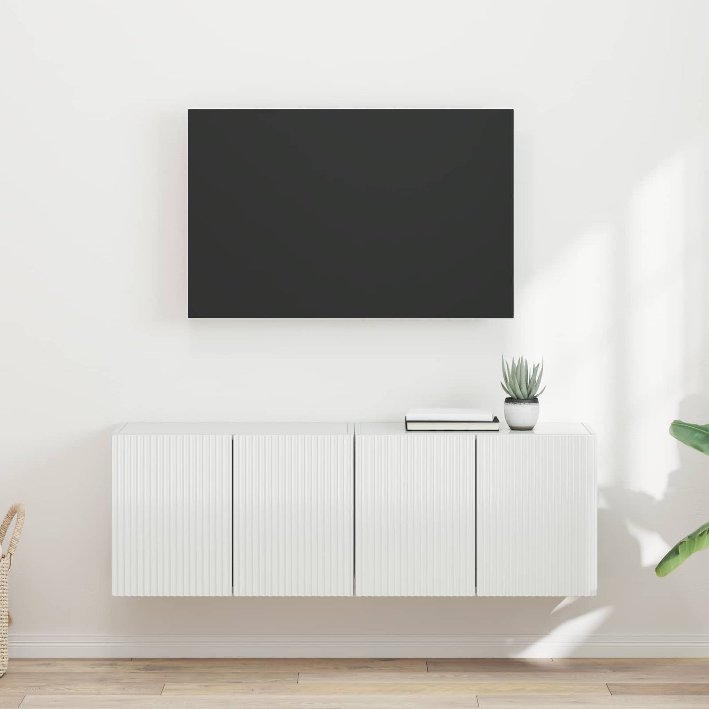 Mobile TV da parete 2 pz Bianco Lucido Legno ingegnerizzato