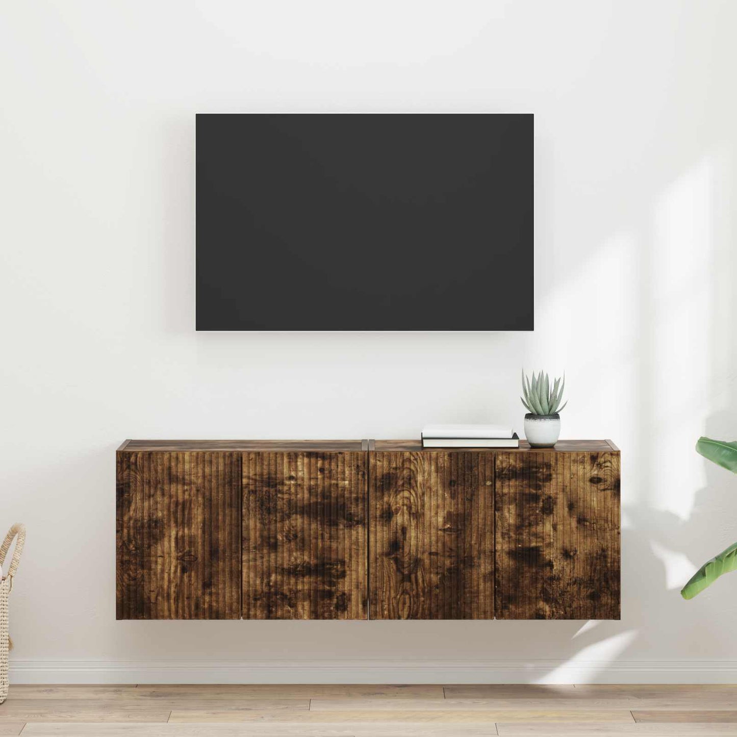 Mobile TV da parete 2 pz Rovere fumé Legno ingegnerizzato