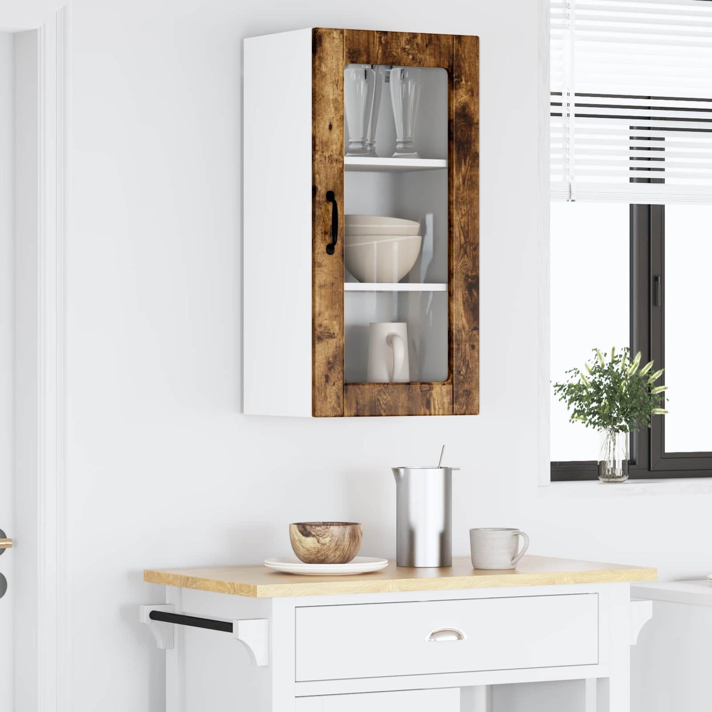Mobile in vetro da parete LUCCA 2 pz Rovere Fumo