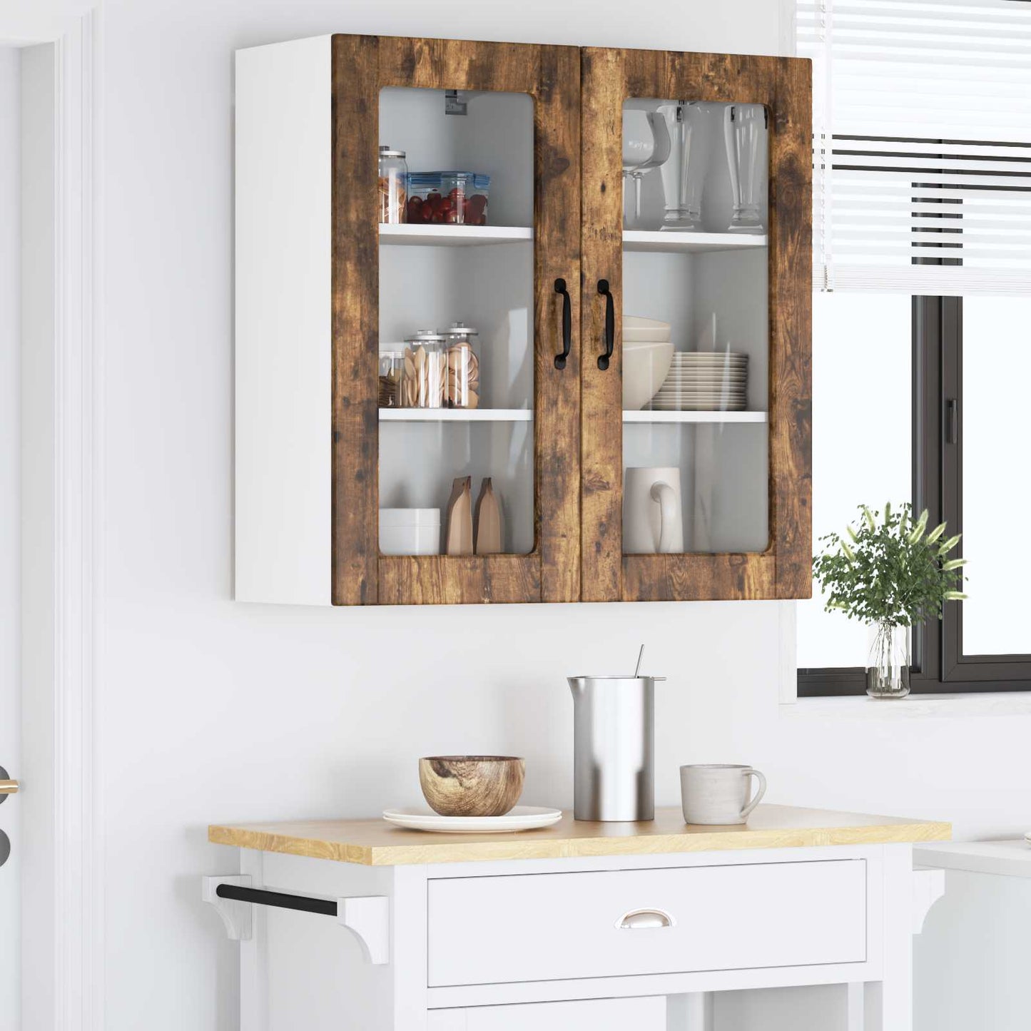 Mobile in vetro da parete LUCCA 2 pcs Rovere Fumo
