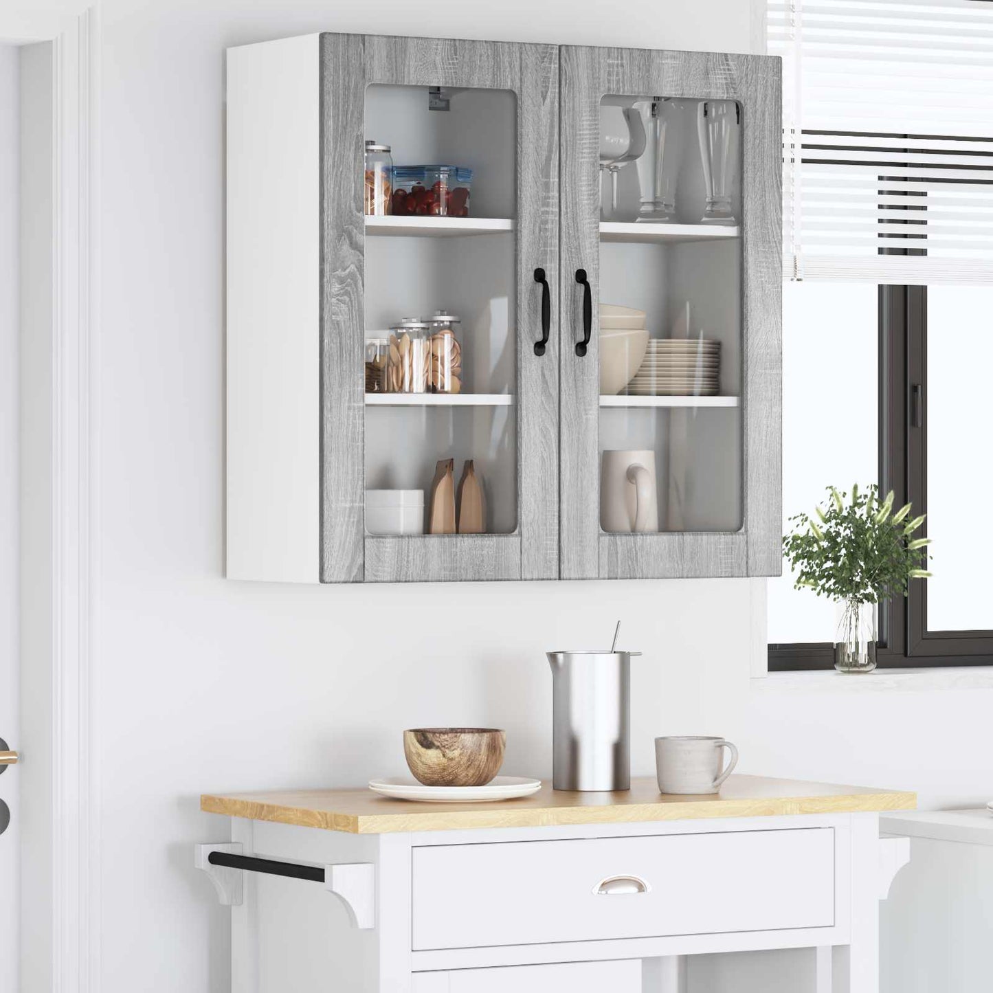 Mobile in vetro da parete LUCCA 2 pcs Grigio Sonoma