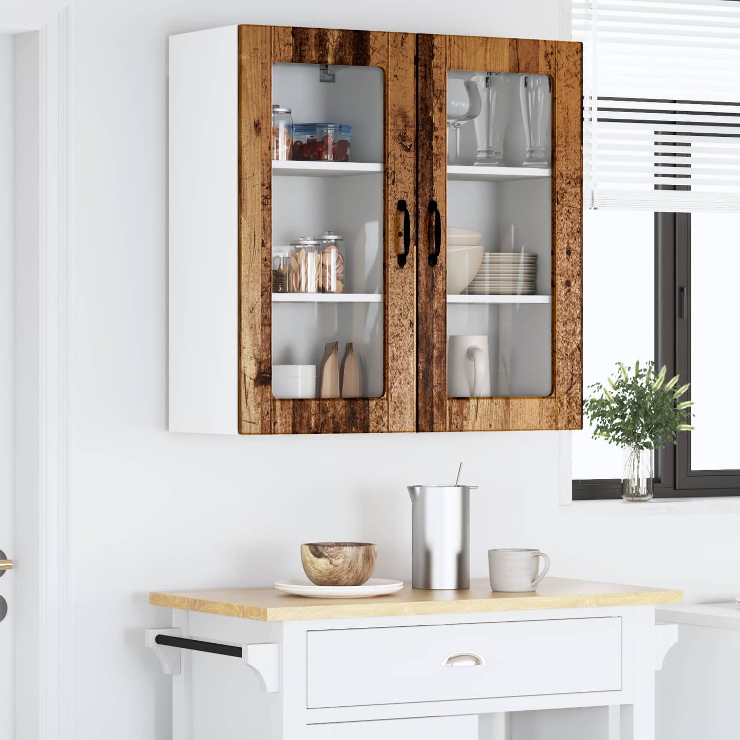 Mobile in vetro da parete LUCCA 2 pz Legno antico