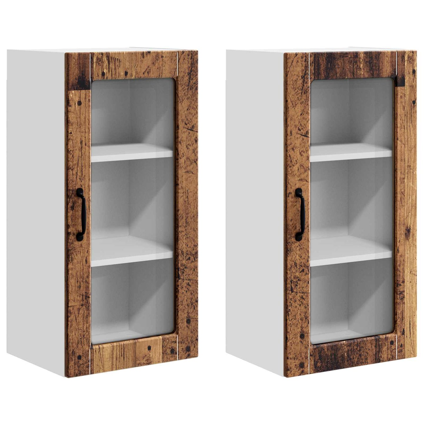 Mobile in vetro da parete LUCCA 2 pz Legno antico
