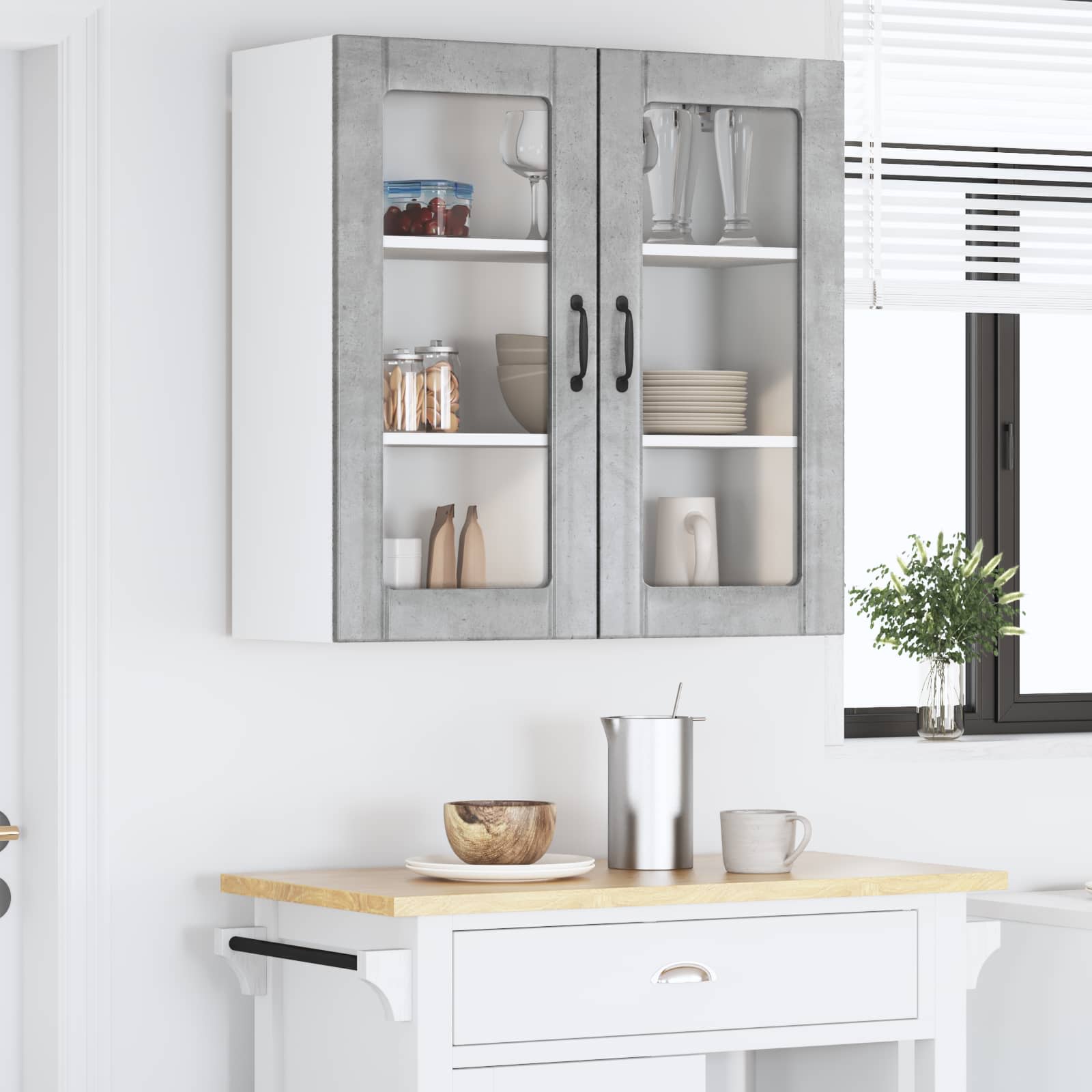 Mobile in vetro da parete LUCCA Grigio Cemento 80 x 31 x 80 cm | homemem39