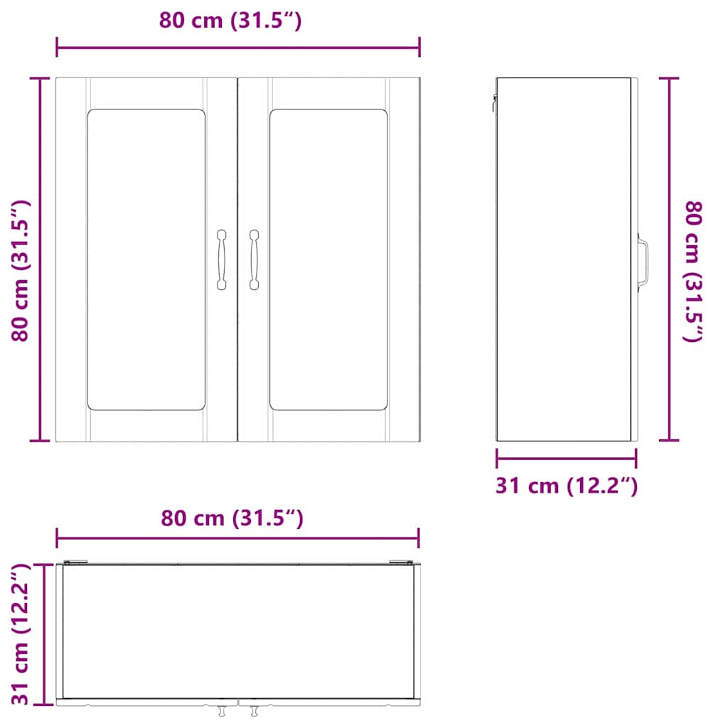 Mobile in vetro da parete LUCCA Rovere Marrone 80 x 31 x 80 cm | homemem39