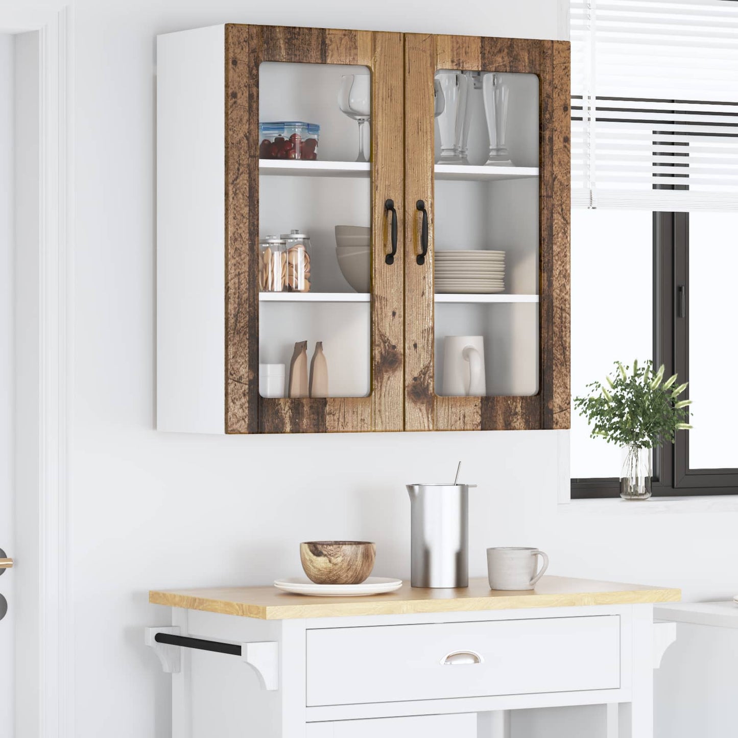 Mobile in vetro da parete LUCCA Legno antico 80 x 31 x 80 cm | homemem39