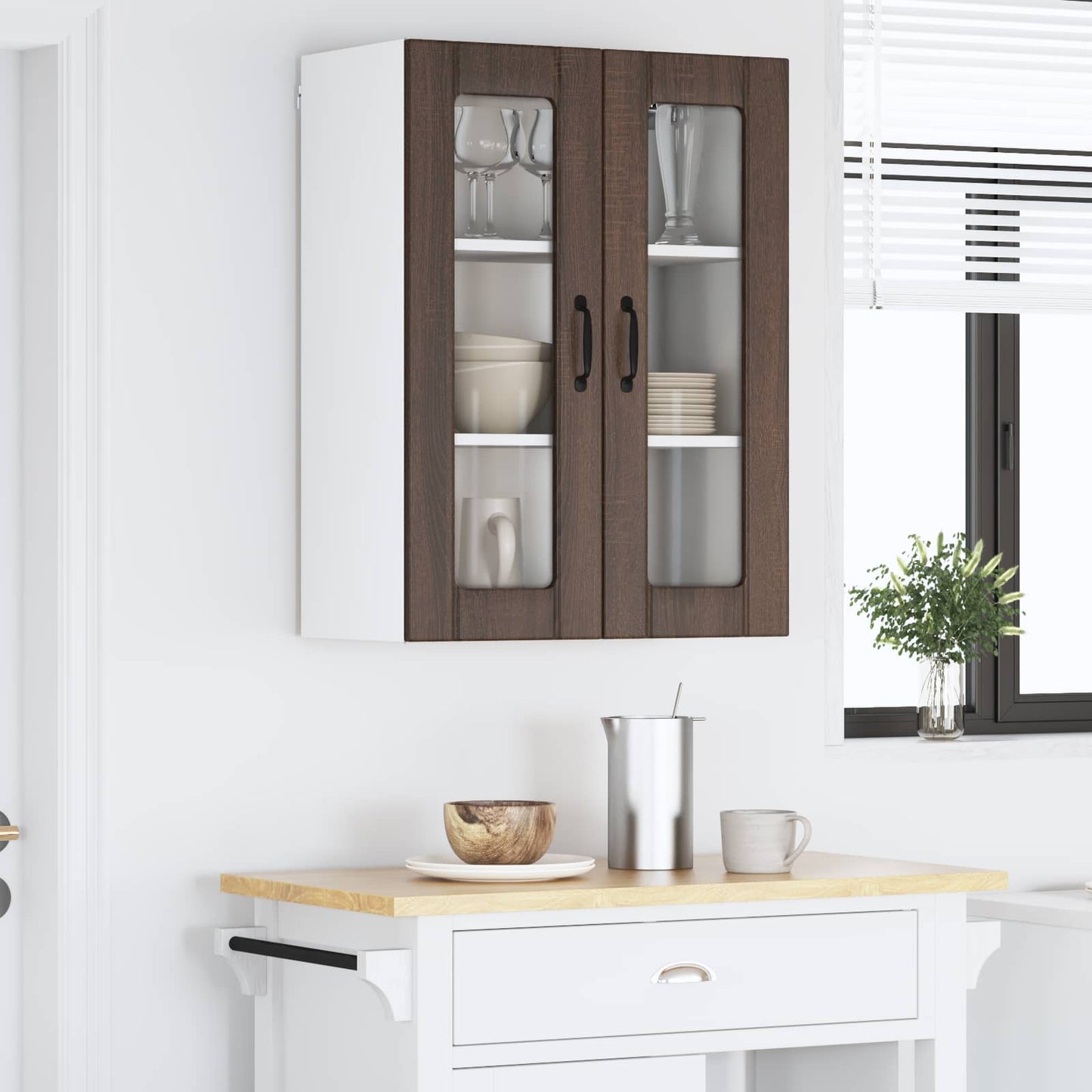 Mobile in vetro da parete LUCCA Rovere Marrone 60 x 31 x 80 cm | homemem39