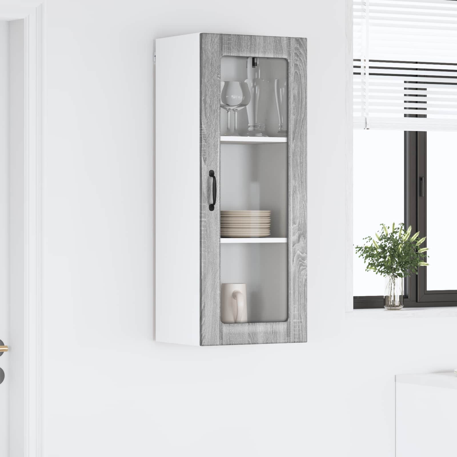 Mobile in vetro da parete LUCCA Grigio Sonoma 40 x 31 x 100 cm | homemem39