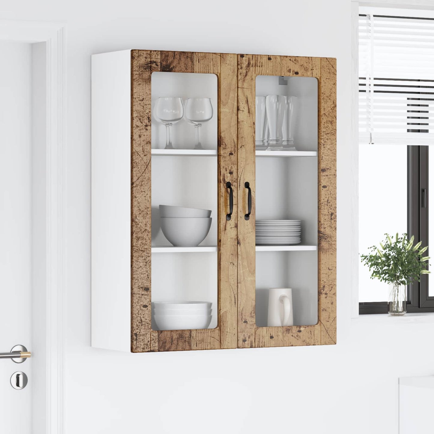 Mobile in vetro da parete LUCCA Legno antico 80 x 31 x 100 cm