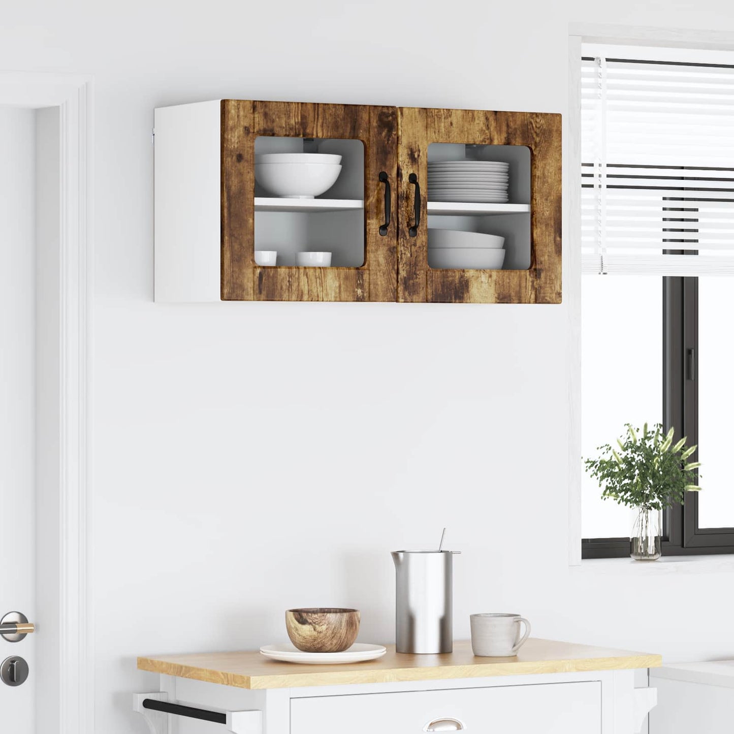 Mobile in vetro da parete PORTO 2 pz Rovere fumé