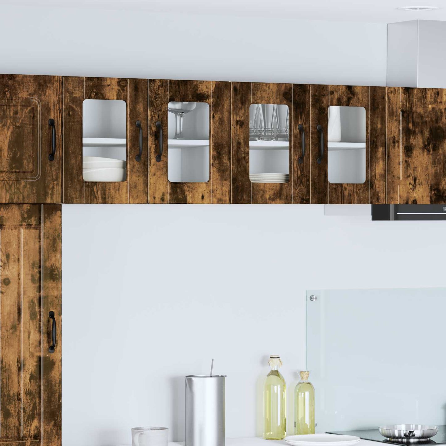 Mobile in vetro da parete PORTO 2 pz Rovere fumé