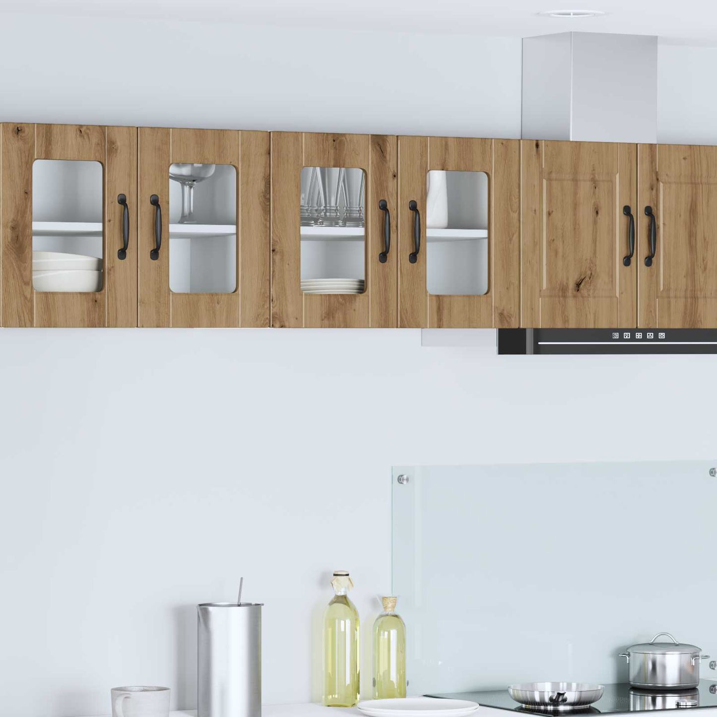 Mobile in vetro da parete PORTO 2 pz Rovere artigianale