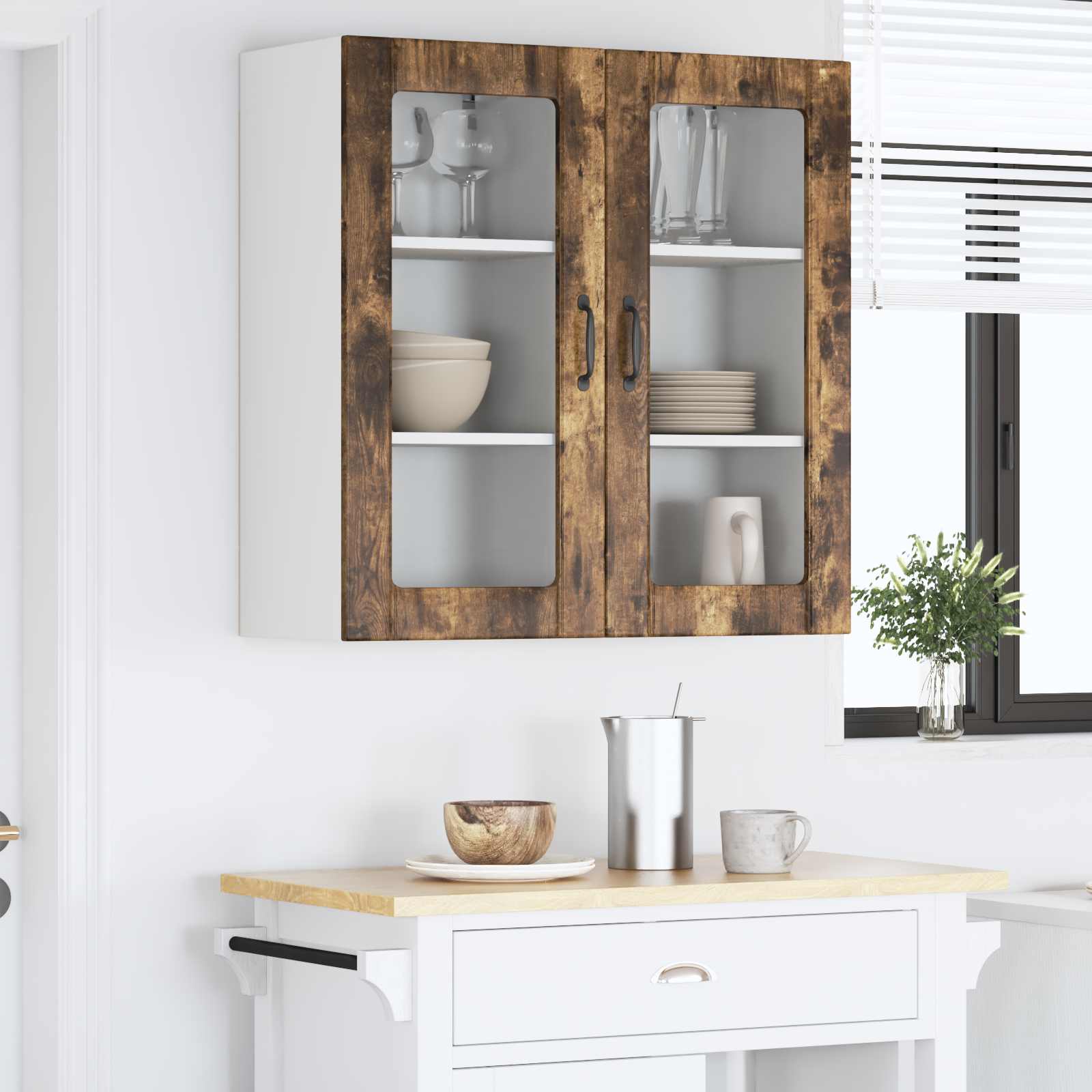Mobile in vetro da parete PORTO 2 pcs Rovere fumé | homemem39
