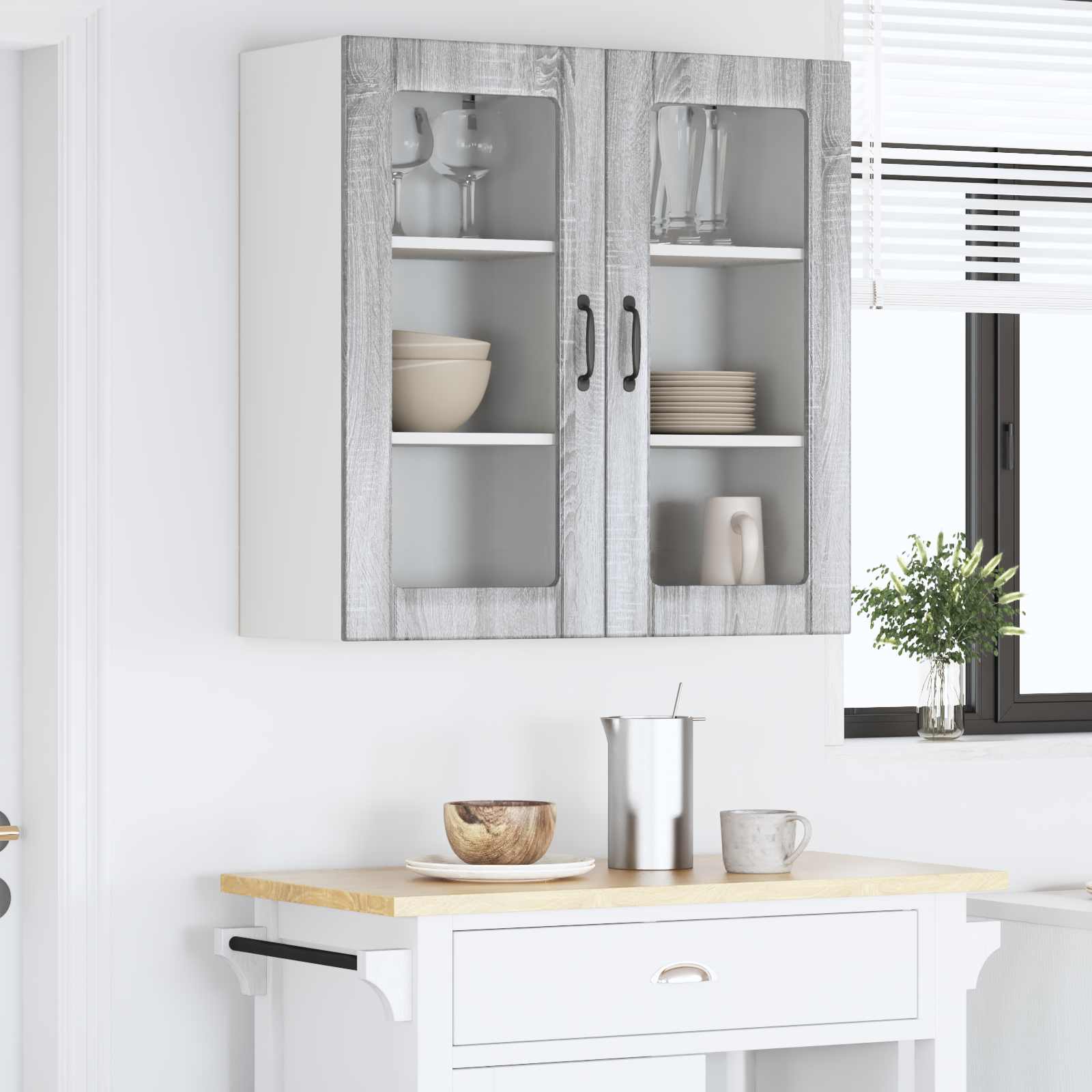 Mobile in vetro da parete PORTO 2 pcs Grigio Sonoma | homemem39