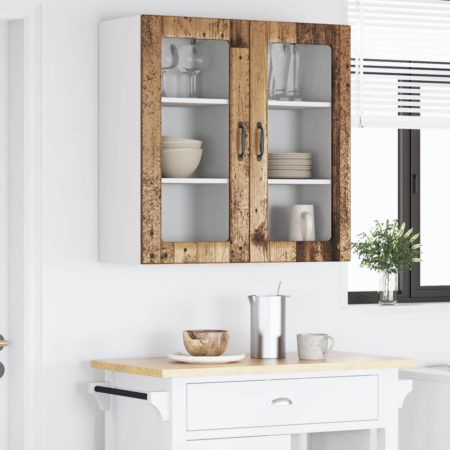 Mobile in vetro da parete PORTO 2 pcs Legno vecchio | homemem39