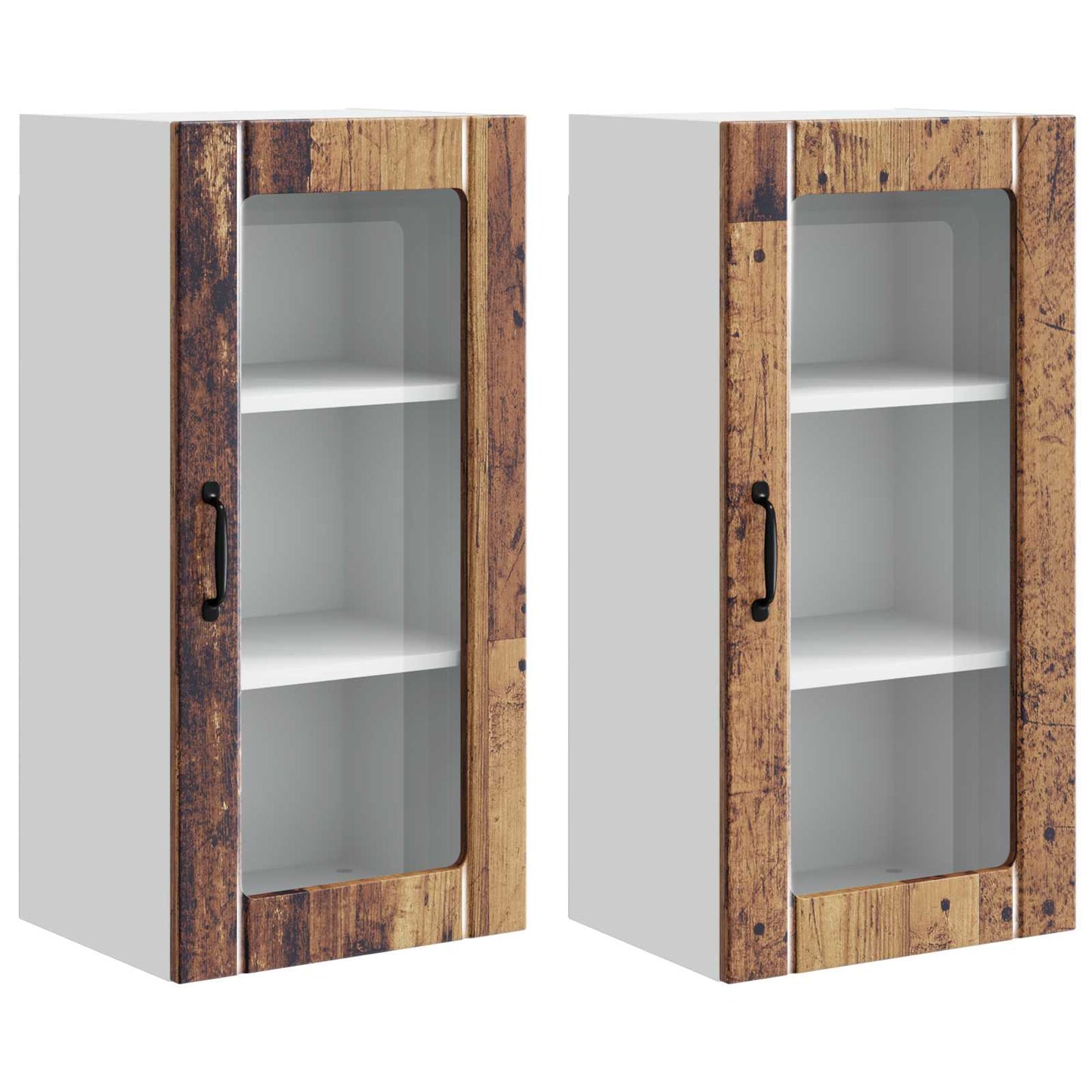 Mobile in vetro da parete PORTO 2 pcs Legno vecchio | homemem39
