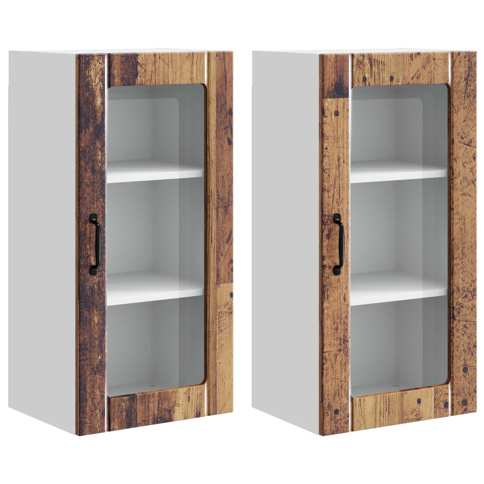 Mobile in vetro da parete PORTO 2 pcs Legno vecchio | homemem39