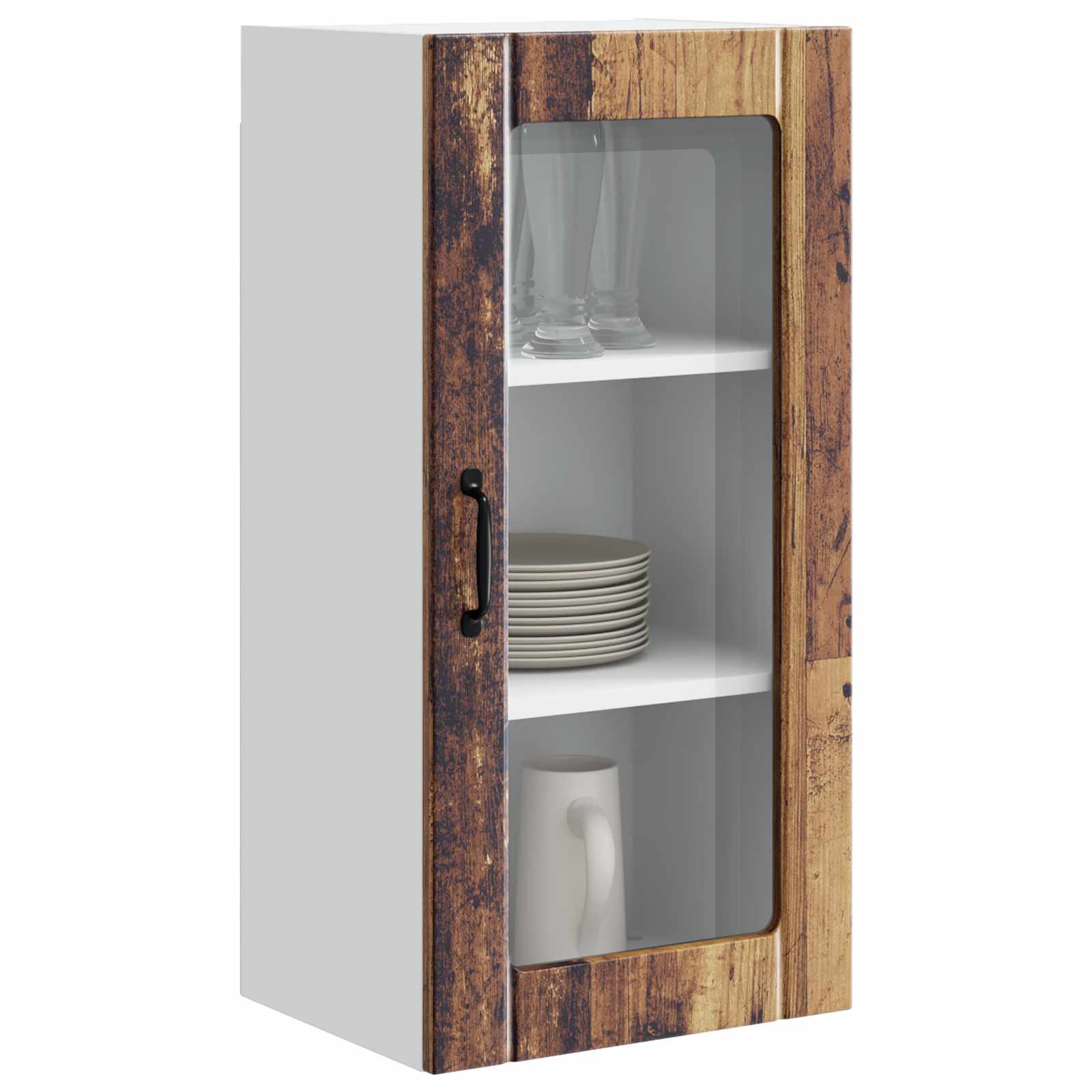 Mobile in vetro da parete PORTO 2 pcs Legno vecchio | homemem39