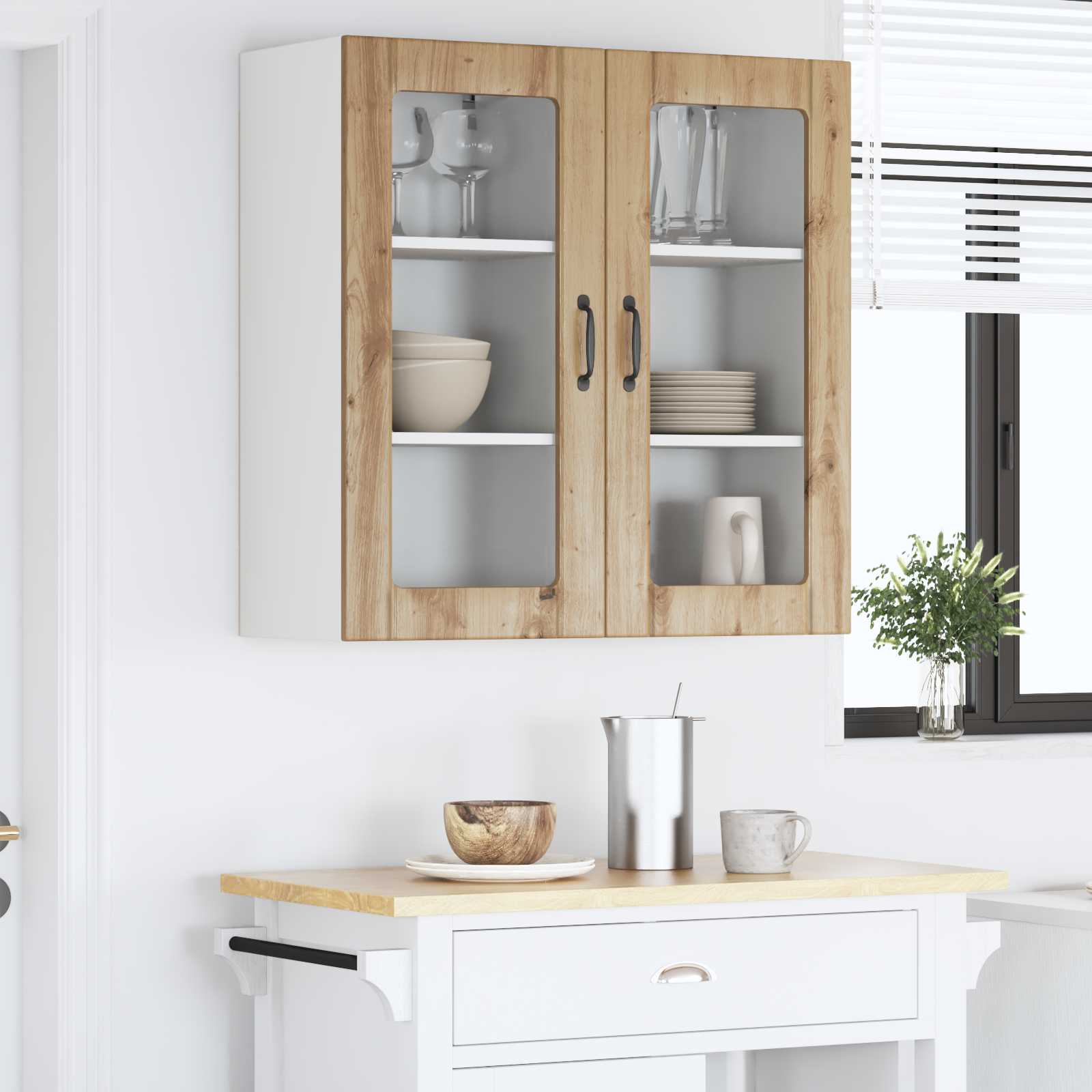 Mobile in vetro da parete PORTO 2 pcs Rovere artigianale | homemem39