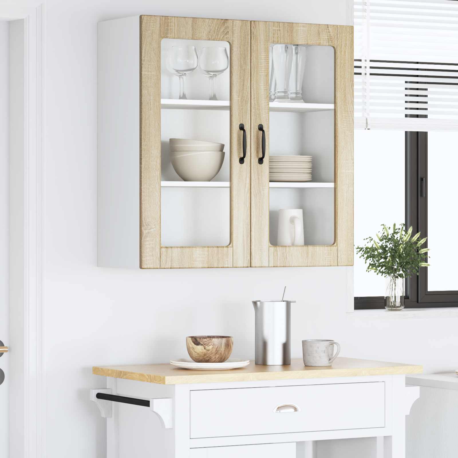 Mobile in vetro da parete PORTO Rovere Sonoma 80 x 31 x 80 cm | homemem39