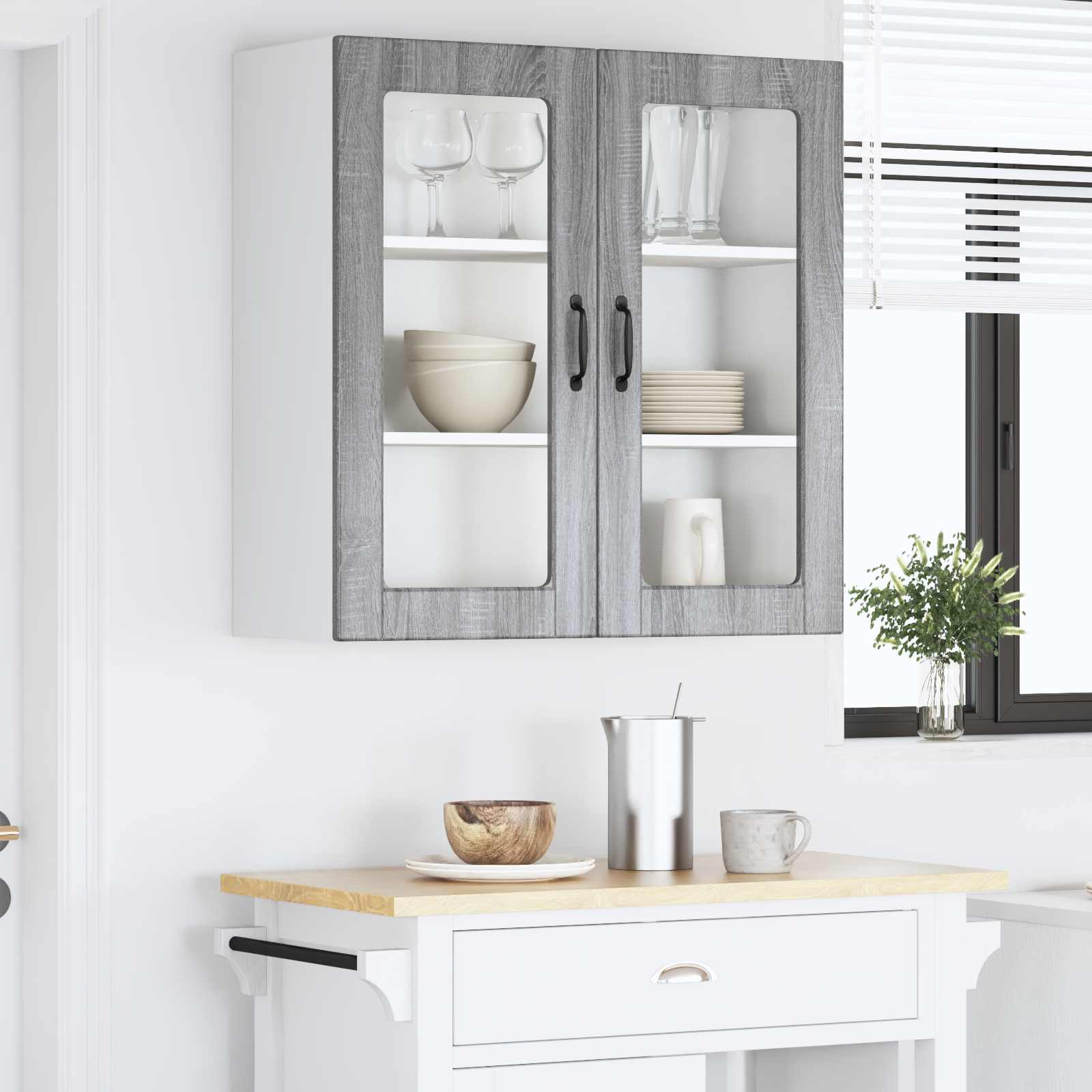 Mobile in vetro da parete PORTO Grigio Sonoma 80 x 31 x 80 cm | homemem39