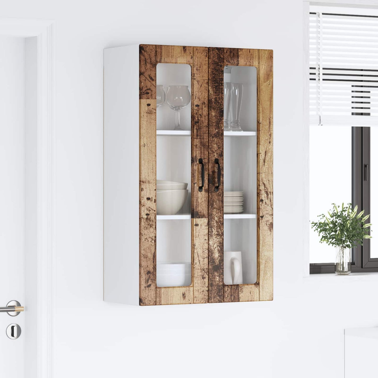 Mobile in vetro da parete PORTO Legno vecchio 60 x 31 x 100 cm