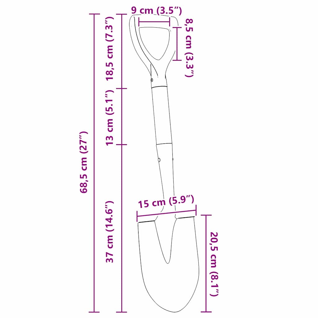 Pala Nero 68,5 cm Acciaio Rivestito e Legno Massiccio