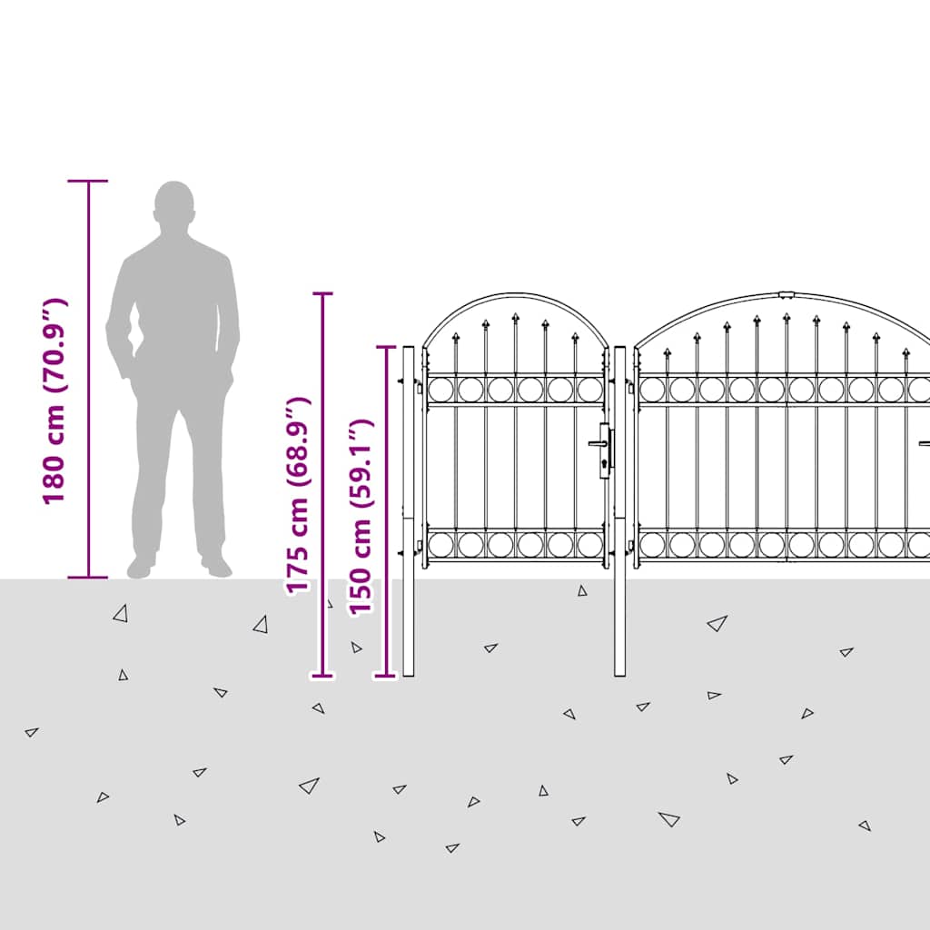 Cancello da Giardino con Parte Superiore Arcuata Grigio