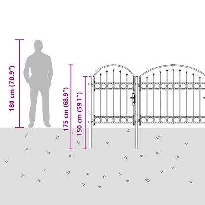 Cancello da Giardino con Parte Superiore Arcuata Grigio