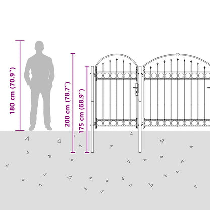 Cancello da Giardino con Parte Superiore Arcuata Grigio