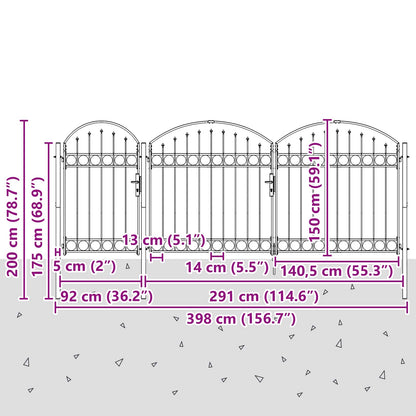 Cancello da Giardino con Parte Superiore Arcuata Assen Grigio | homemem39