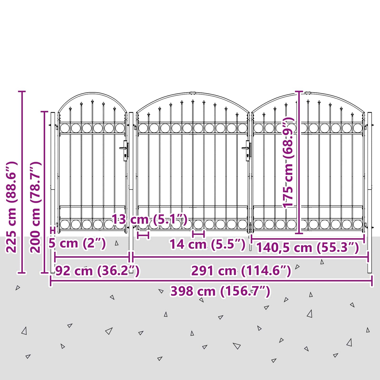 Cancello da Giardino con Parte Superiore Arcuata Assen Grigio | homemem39