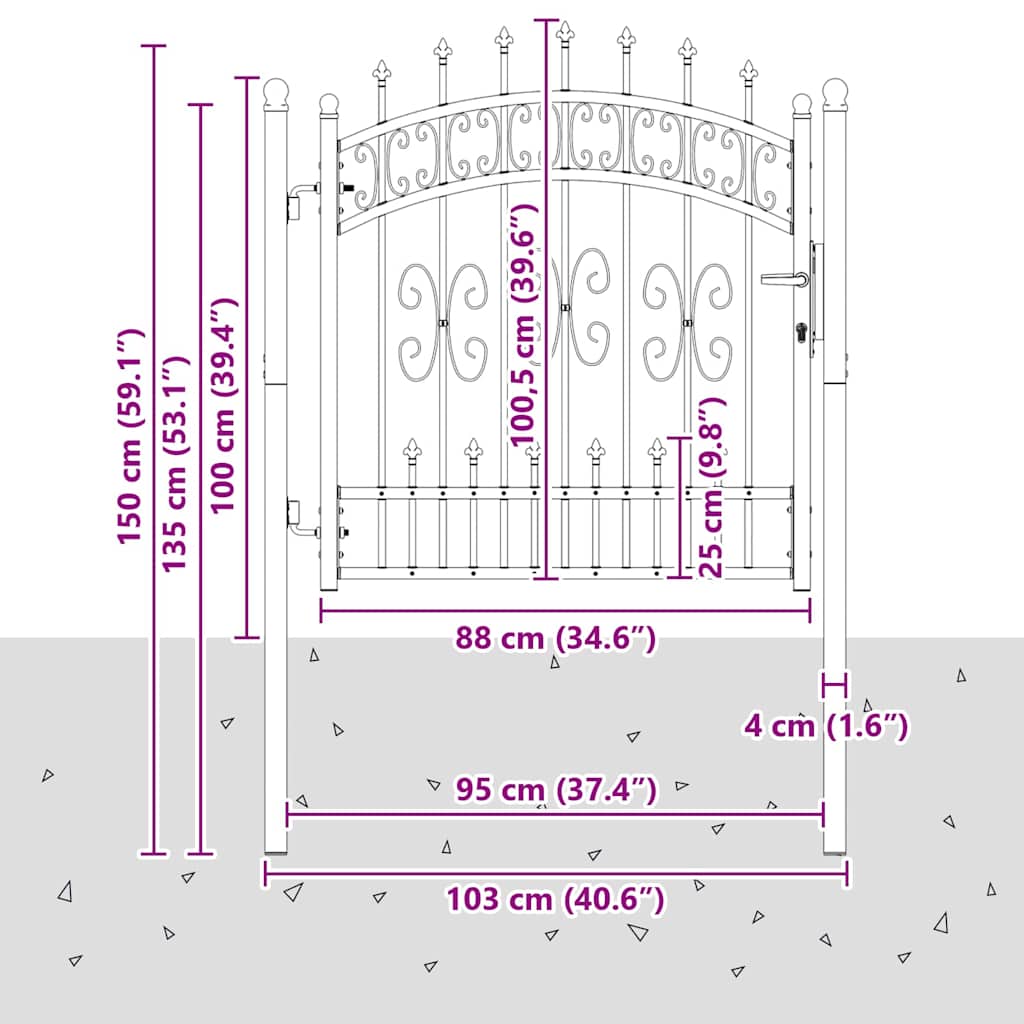 Cancello con Punta a Lancia KAMPEN 103 x 100 cm Acciaio Grigio | homemem39