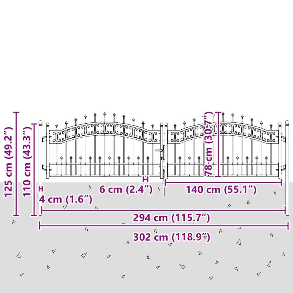Cancello con Punta a Lancia KAMPEN 305 x 75 cm Acciaio Grigio | homemem39