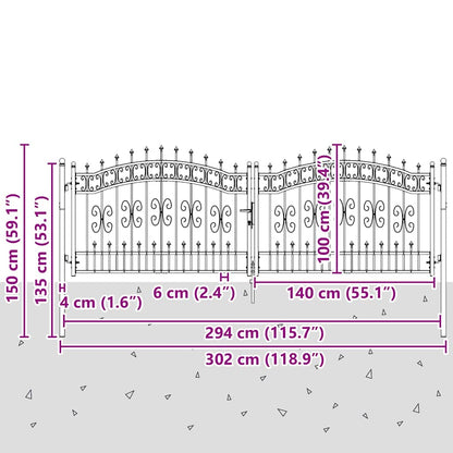 Cancello con Punta a Lancia KAMPEN 305 x 100 cm Acciaio Grigio | homemem39