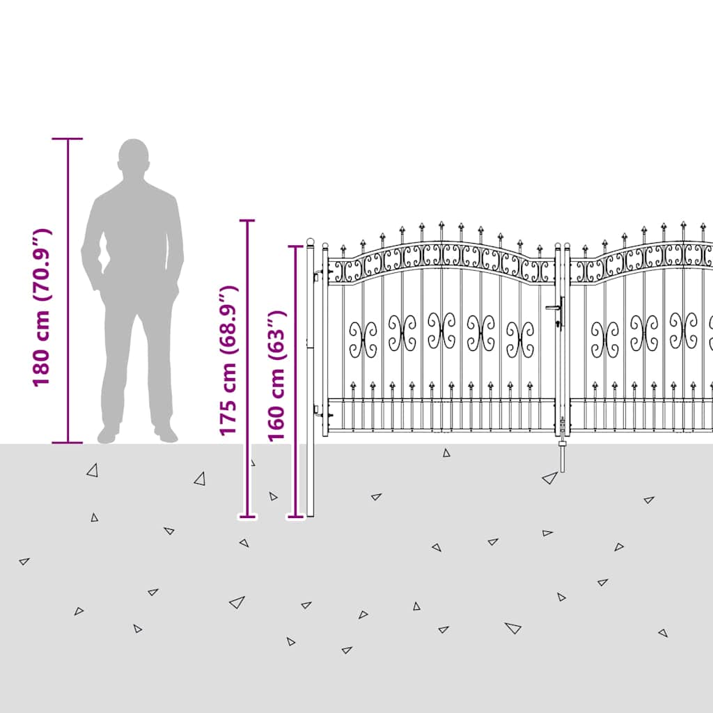 Cancello con Punta a Lancia Grigio 305 x 125 cm Acciaio