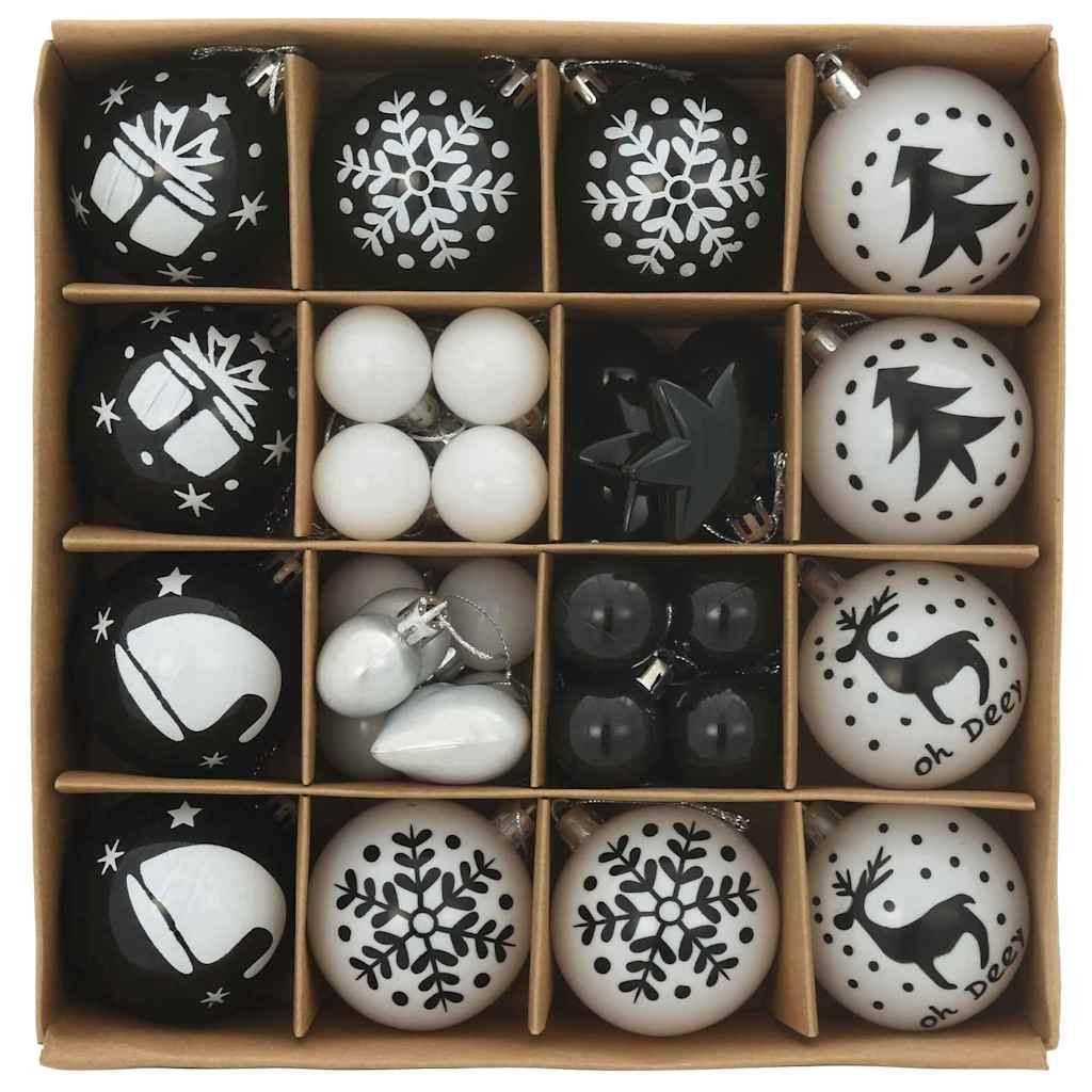 Set di Palle di Natale 40 pcs Nero e Bianco Plastica | homemem39