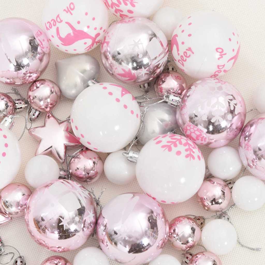 Set di Palle di Natale 40 pcs Bianco e Rosa Plastica | homemem39