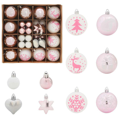 Set di Palle di Natale 40 pcs Bianco e Rosa Plastica | homemem39