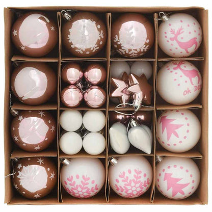 Set di Palle di Natale 40 pcs Bianco e Rosa Plastica | homemem39
