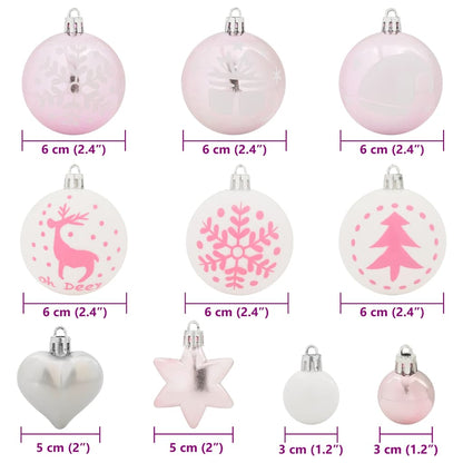 Set di Palle di Natale 40 pcs Bianco e Rosa Plastica | homemem39
