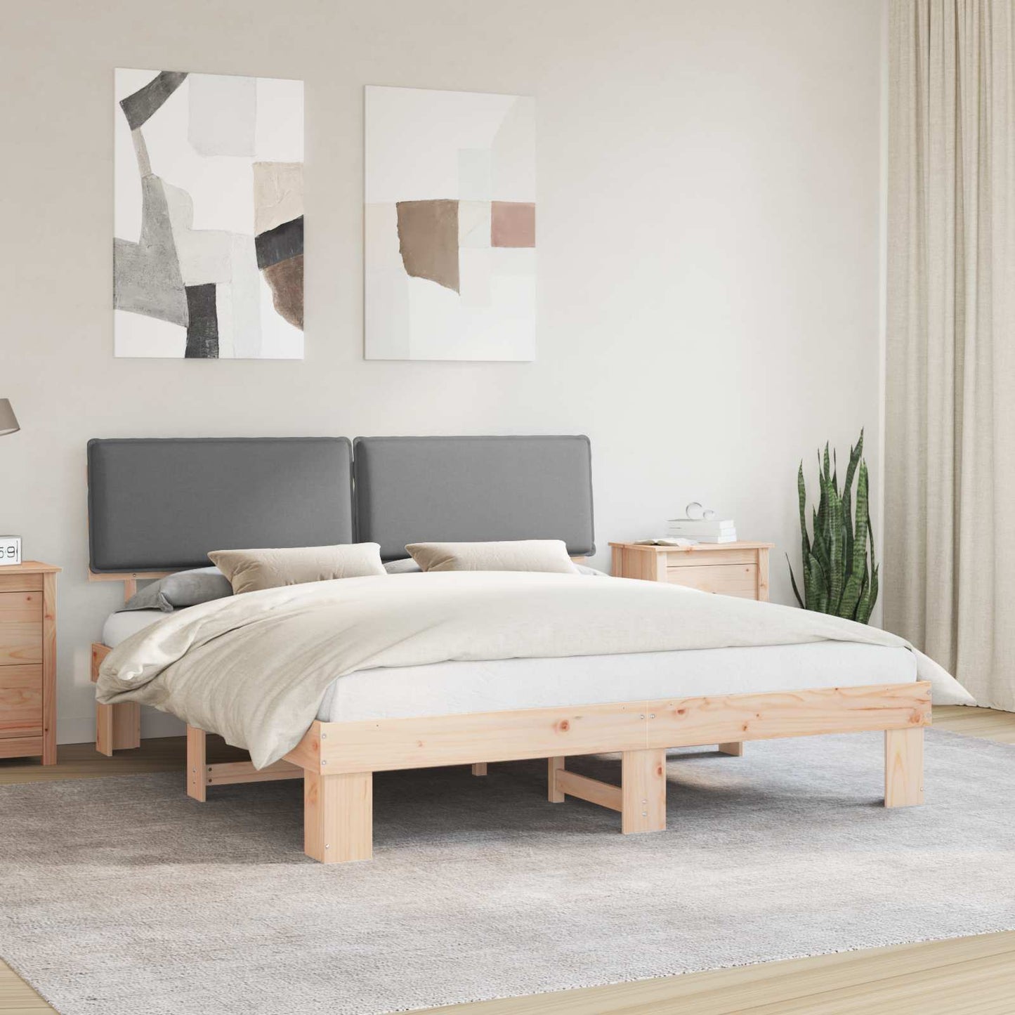 Letto con Testiera Rivestita Grigio chiaro 200 x 200 cm | homemem39