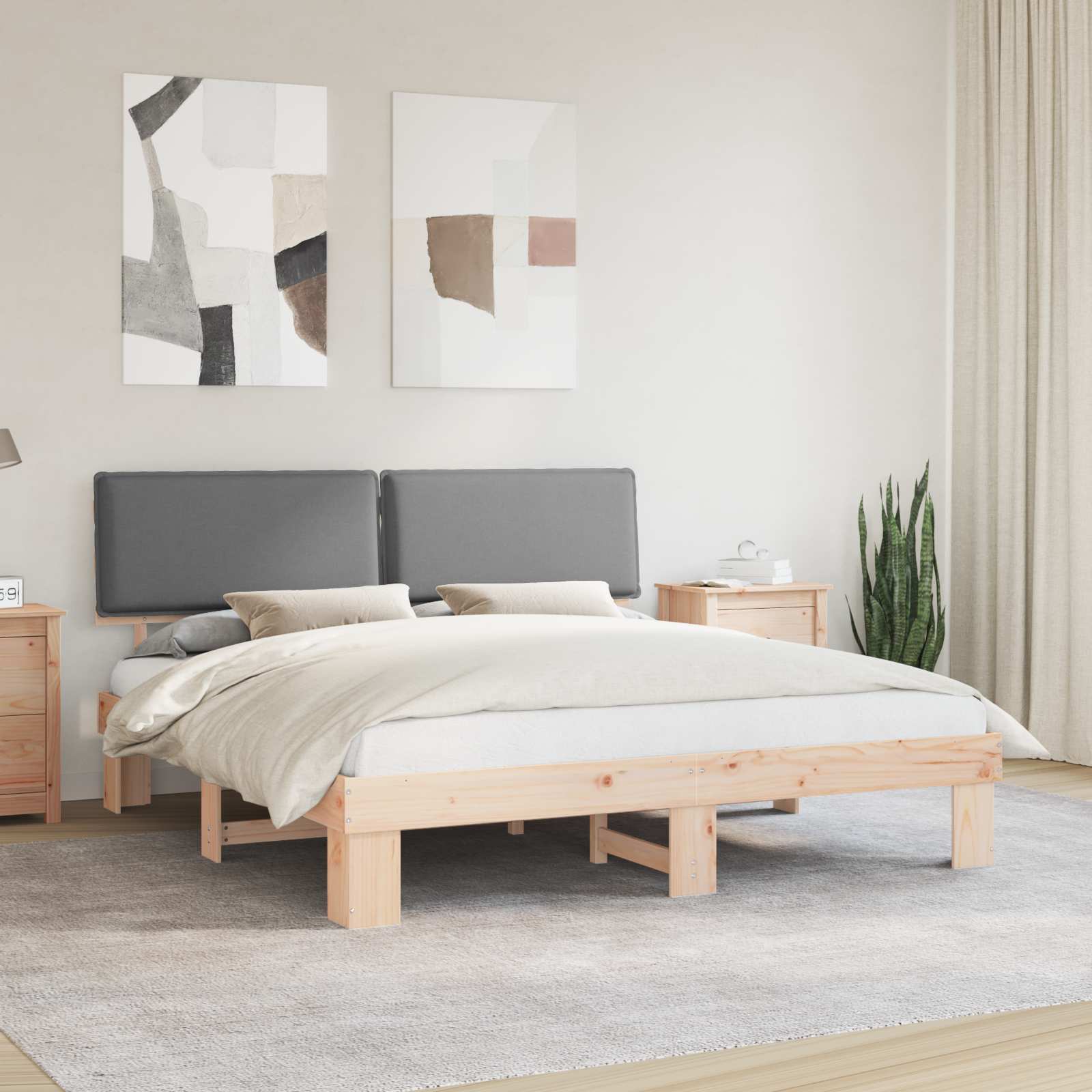 Letto con Testiera Rivestita Grigio chiaro 200 x 200 cm | homemem39