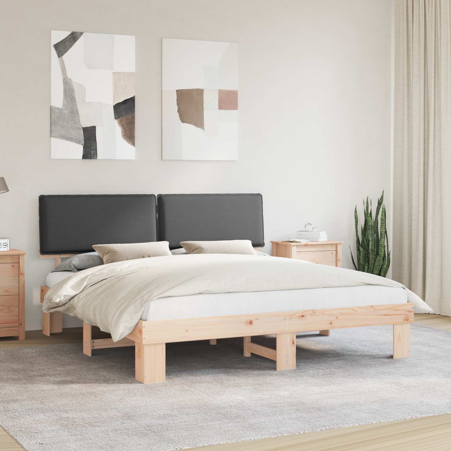 Letto con Testiera Rivestita Grigio scuro 200 x 200 cm | homemem39