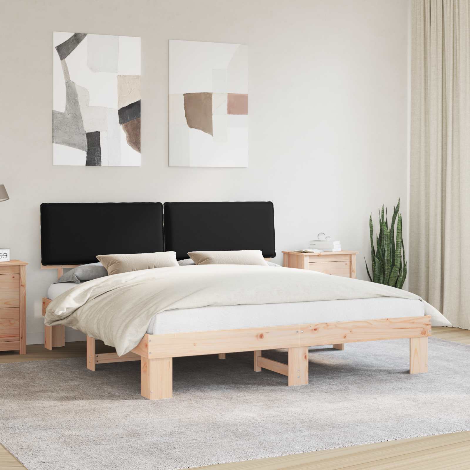Letto con Testiera Rivestita Nero 180 x 200 cm Pino massello | homemem39