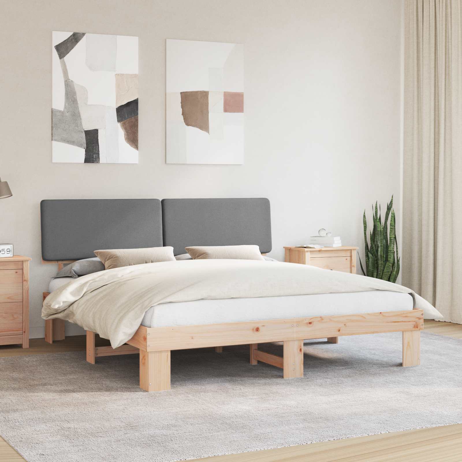 Letto con Testiera Rivestita Grigio chiaro 200 x 200 cm | homemem39