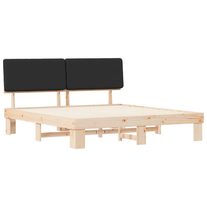 Letto con Testiera Rivestita Nero 200 x 200 cm Pino massello | homemem39