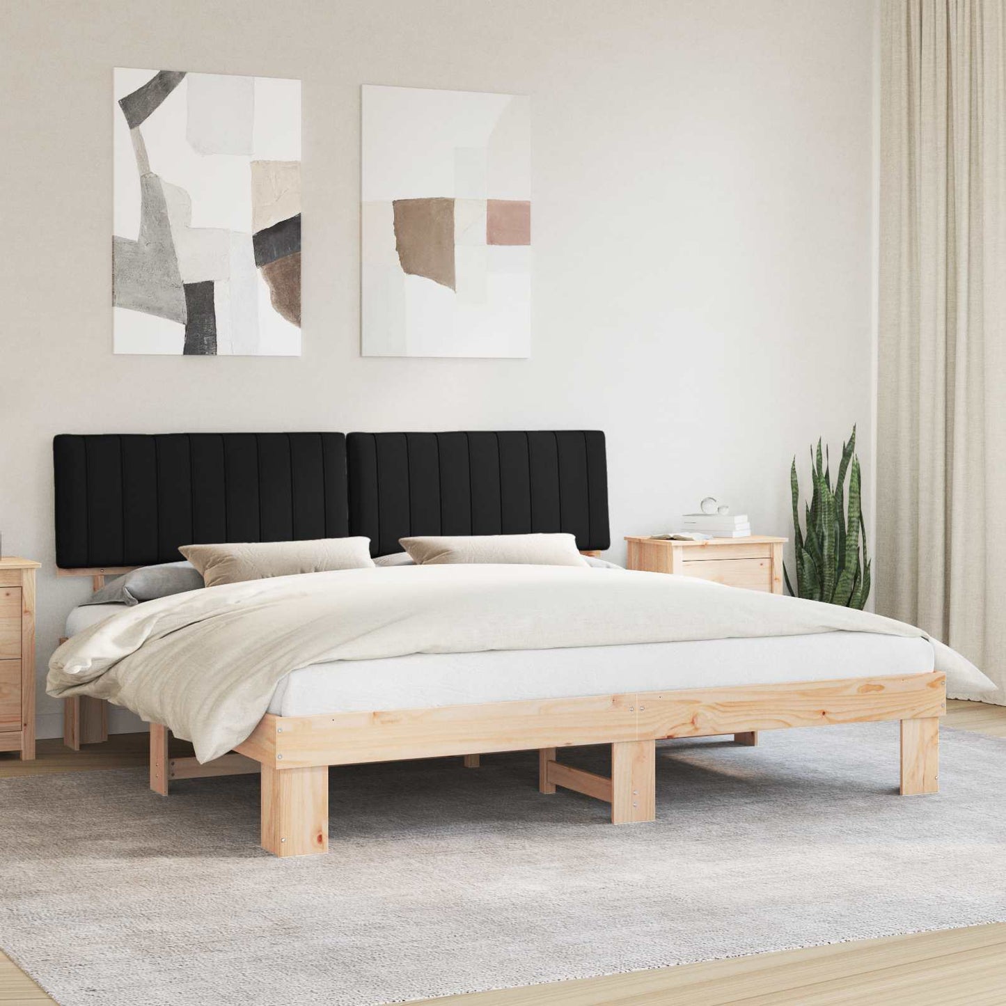 Letto con Testiera Rivestita Nero 200 x 200 cm Pino massello | homemem39